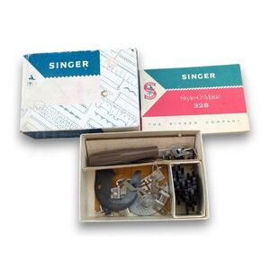 Vintage Singer Style-O-Matic 328 Sewing Machine Attachments Kit Feet Cams Screws